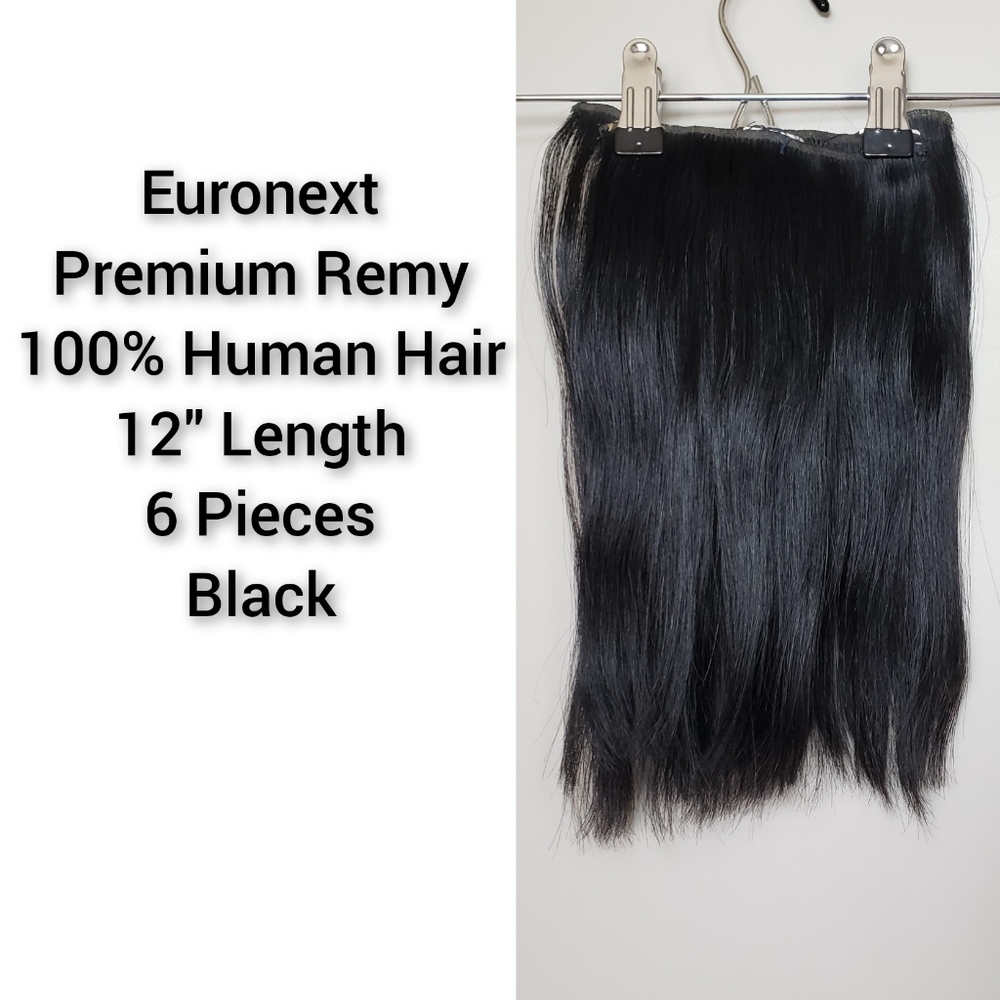 12" Premium Remy Clip-In Hair Extensions Black